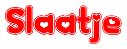 The image displays the word Slaatje written in a stylized red font with hearts inside the letters.