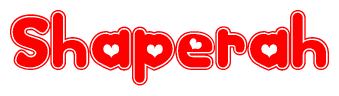 The image is a clipart featuring the word Shaperah written in a stylized font with a heart shape replacing inserted into the center of each letter. The color scheme of the text and hearts is red with a light outline.