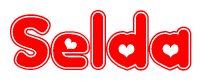 The image displays the word Selda written in a stylized red font with hearts inside the letters.