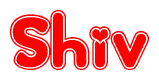The image is a clipart featuring the word Shiv written in a stylized font with a heart shape replacing inserted into the center of each letter. The color scheme of the text and hearts is red with a light outline.