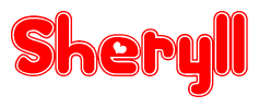 The image is a clipart featuring the word Sheryll written in a stylized font with a heart shape replacing inserted into the center of each letter. The color scheme of the text and hearts is red with a light outline.