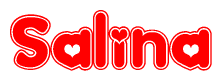 The image displays the word Salina written in a stylized red font with hearts inside the letters.