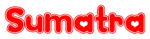 The image displays the word Sumatra written in a stylized red font with hearts inside the letters.