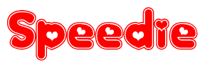 The image displays the word Speedie written in a stylized red font with hearts inside the letters.