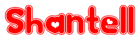 The image is a clipart featuring the word Shantell written in a stylized font with a heart shape replacing inserted into the center of each letter. The color scheme of the text and hearts is red with a light outline.
