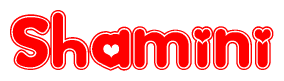 The image displays the word Shamini written in a stylized red font with hearts inside the letters.