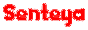 The image is a clipart featuring the word Senteya written in a stylized font with a heart shape replacing inserted into the center of each letter. The color scheme of the text and hearts is red with a light outline.