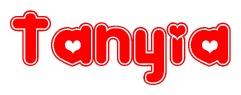 The image displays the word Tanyia written in a stylized red font with hearts inside the letters.