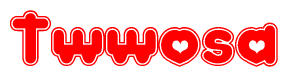 The image displays the word Twwosa written in a stylized red font with hearts inside the letters.
