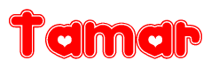 The image displays the word Tamar written in a stylized red font with hearts inside the letters.