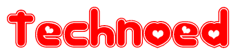 The image displays the word Technoed written in a stylized red font with hearts inside the letters.