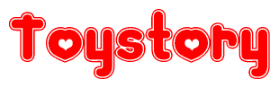 The image displays the word Toystory written in a stylized red font with hearts inside the letters.