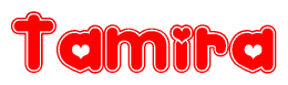 The image displays the word Tamira written in a stylized red font with hearts inside the letters.
