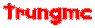 The image is a red and white graphic with the word Trungmc written in a decorative script. Each letter in  is contained within its own outlined bubble-like shape. Inside each letter, there is a white heart symbol.