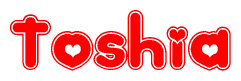 The image displays the word Toshia written in a stylized red font with hearts inside the letters.
