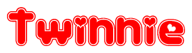 The image displays the word Twinnie written in a stylized red font with hearts inside the letters.