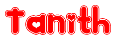 The image is a clipart featuring the word Tanith written in a stylized font with a heart shape replacing inserted into the center of each letter. The color scheme of the text and hearts is red with a light outline.