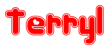 The image is a clipart featuring the word Terryl written in a stylized font with a heart shape replacing inserted into the center of each letter. The color scheme of the text and hearts is red with a light outline.