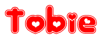 The image displays the word Tobie written in a stylized red font with hearts inside the letters.