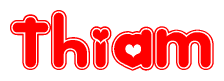 The image is a clipart featuring the word Thiam written in a stylized font with a heart shape replacing inserted into the center of each letter. The color scheme of the text and hearts is red with a light outline.