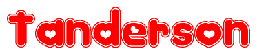 The image displays the word Tanderson written in a stylized red font with hearts inside the letters.