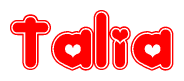 The image displays the word Talia written in a stylized red font with hearts inside the letters.