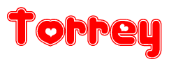 The image displays the word Torrey written in a stylized red font with hearts inside the letters.