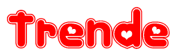 The image is a clipart featuring the word Trende written in a stylized font with a heart shape replacing inserted into the center of each letter. The color scheme of the text and hearts is red with a light outline.