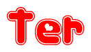 The image is a clipart featuring the word Ter written in a stylized font with a heart shape replacing inserted into the center of each letter. The color scheme of the text and hearts is red with a light outline.