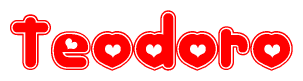 The image displays the word Teodoro written in a stylized red font with hearts inside the letters.