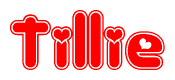 The image displays the word Tillie written in a stylized red font with hearts inside the letters.