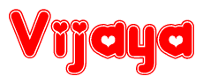 The image displays the word Vijaya written in a stylized red font with hearts inside the letters.