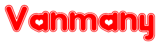 The image displays the word Vanmany written in a stylized red font with hearts inside the letters.