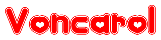 The image displays the word Voncarol written in a stylized red font with hearts inside the letters.