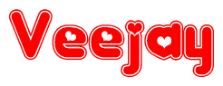 The image displays the word Veejay written in a stylized red font with hearts inside the letters.
