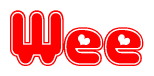 The image is a clipart featuring the word Wee written in a stylized font with a heart shape replacing inserted into the center of each letter. The color scheme of the text and hearts is red with a light outline.