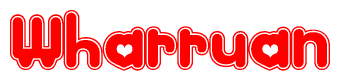 The image is a clipart featuring the word Wharruan written in a stylized font with a heart shape replacing inserted into the center of each letter. The color scheme of the text and hearts is red with a light outline.
