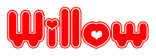 The image displays the word Willow written in a stylized red font with hearts inside the letters.