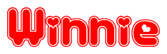 The image is a clipart featuring the word Winnie written in a stylized font with a heart shape replacing inserted into the center of each letter. The color scheme of the text and hearts is red with a light outline.