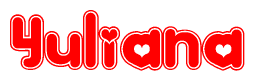 The image displays the word Yuliana written in a stylized red font with hearts inside the letters.