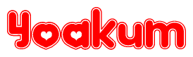 The image is a clipart featuring the word Yoakum written in a stylized font with a heart shape replacing inserted into the center of each letter. The color scheme of the text and hearts is red with a light outline.