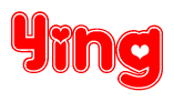The image is a clipart featuring the word Ying written in a stylized font with a heart shape replacing inserted into the center of each letter. The color scheme of the text and hearts is red with a light outline.