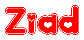 The image displays the word Ziad written in a stylized red font with hearts inside the letters.