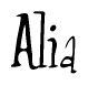 The image is of the word Alia stylized in a cursive script.