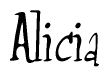 The image is a stylized text or script that reads 'Alicia' in a cursive or calligraphic font.