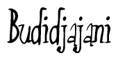 The image is of the word Budidjajani stylized in a cursive script.