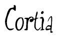 The image is a stylized text or script that reads 'Cortia' in a cursive or calligraphic font.