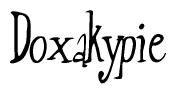 The image is a stylized text or script that reads 'Doxakypie' in a cursive or calligraphic font.