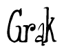 The image is a stylized text or script that reads 'Grak' in a cursive or calligraphic font.