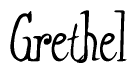 The image is a stylized text or script that reads 'Grethel' in a cursive or calligraphic font.